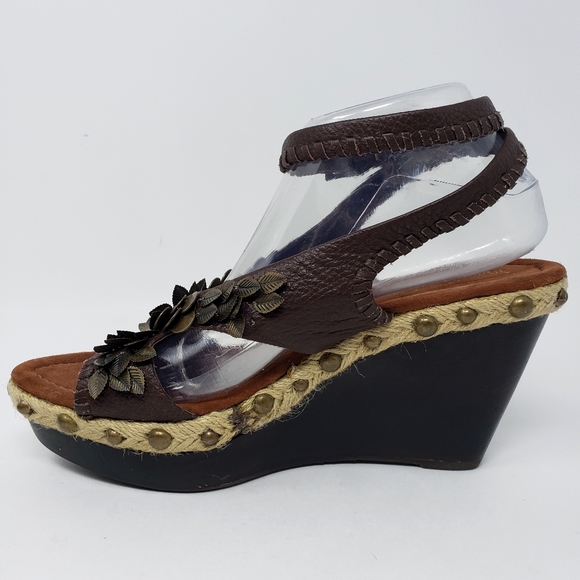 Vintage Sam Edelman Metal Leaves Sandal Wedges - Picture 4 of 12